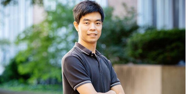 Biochemistry professor Nicholas Wu stands for photo outside School of MCB.